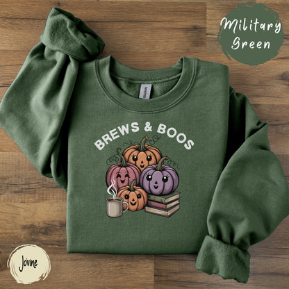 Brews and Boos Halloween Shirt, Cute Pumpkin Coffee Book Tee for Fall, Pumpkin Spice Lovers, Bookworms & Cozy Spooky Season Vibesgift (Copy)
