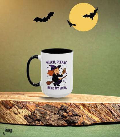 Witch Please I Need My Brew Mug , Funny Halloween Coffee Lover Gift , Flying Witch Fall Aesthetic Spooky Cute, gift for coffee lover, books