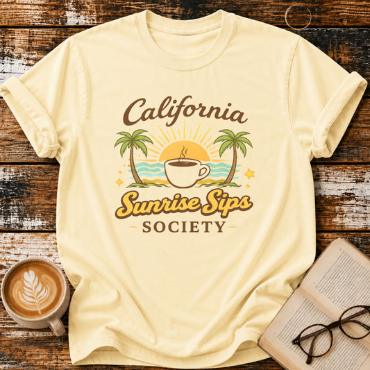 California Sunrise Sips Society  T-Shirt | Coffee Lover Tee | Slow Living Shirt