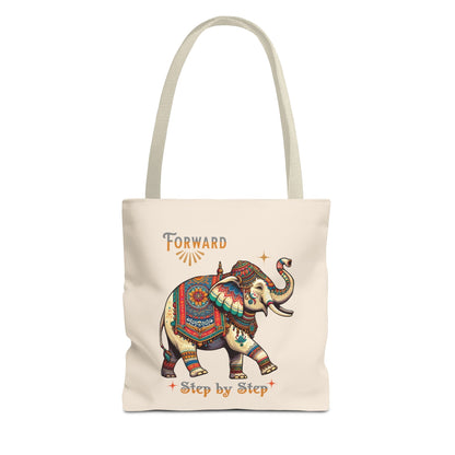 "Forward, Step by Step" Elephant Tote Bag- Natural