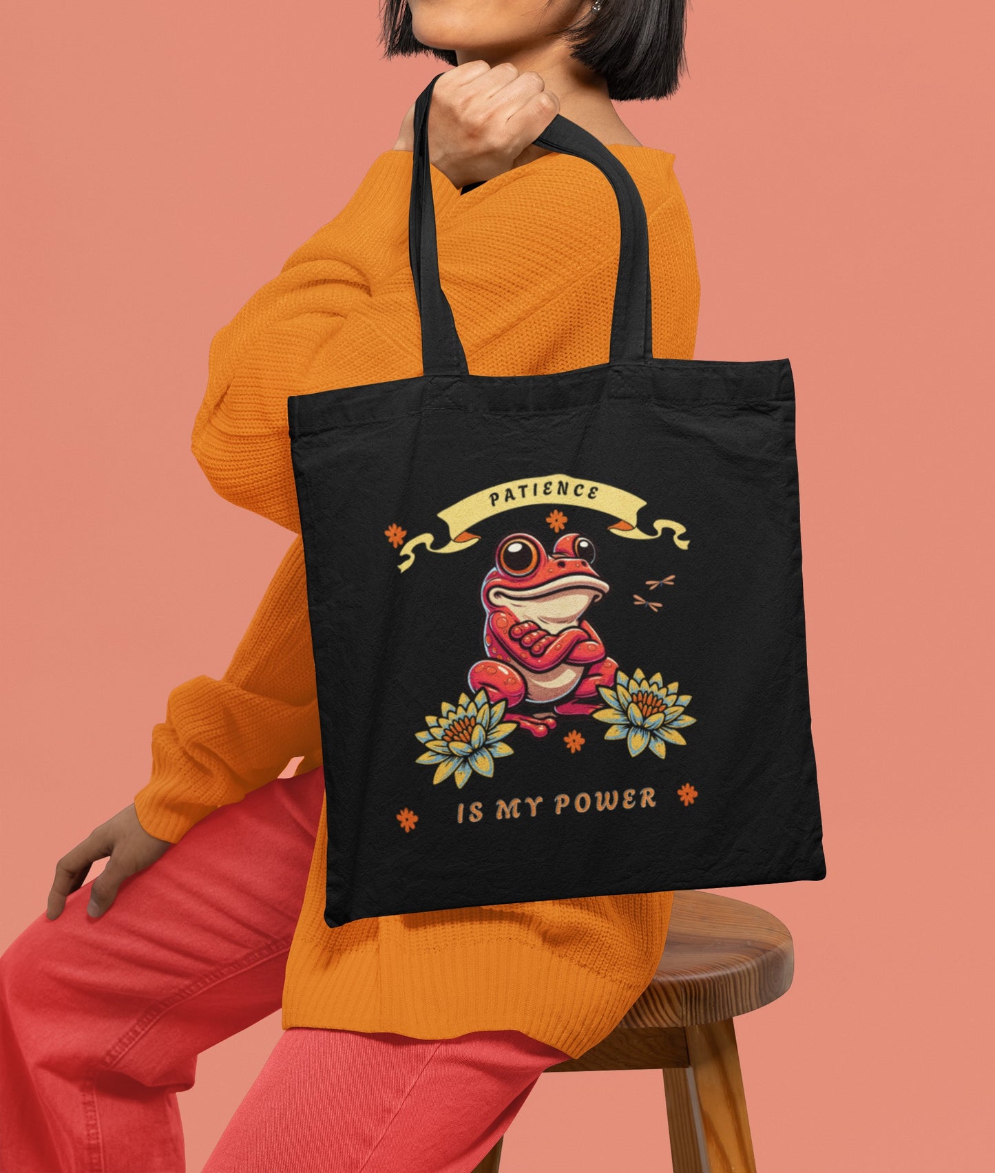 Frogs & Fortitude: "Patience is My Power " Tote Bag