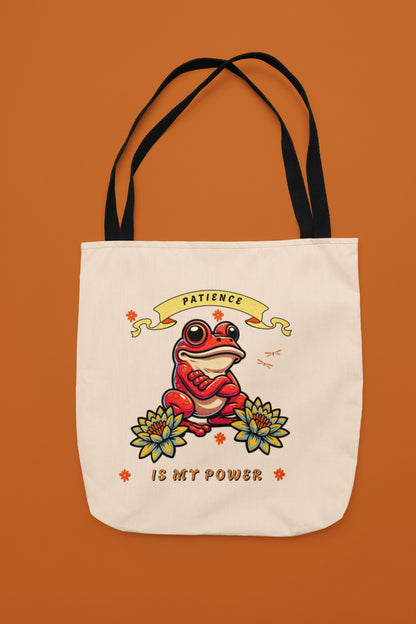 Frogs & Fortitude: "Patience is My Power " Tote Bag