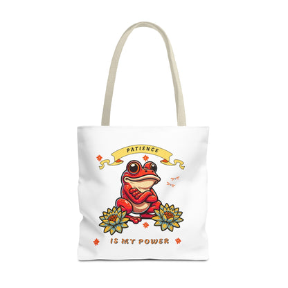 Frogs & Fortitude: "Patience is My Power " Tote Bag