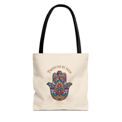 "Protected by Faith "  Hamsa Hand Tote Bag