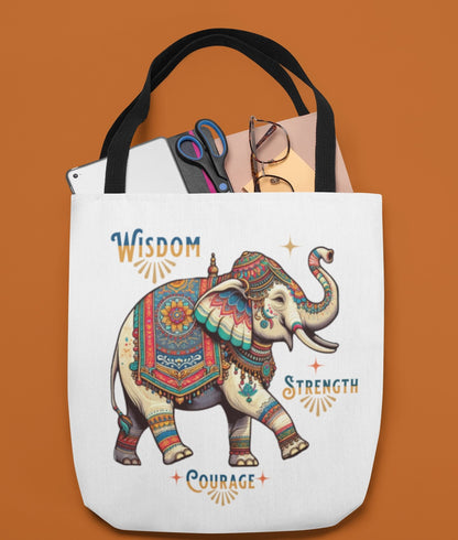 "Wisdom, Strength, Courage"  Elephant Tote Bag-  Natural