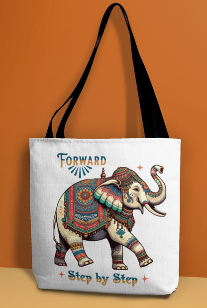 "Forward, Step by Step" Elephant Tote Bag- Natural