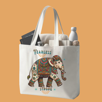 "Fearless,  Strong " Elephant Tote Bag