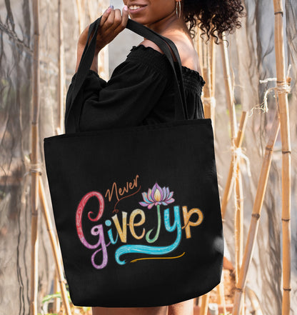 "Never give up " Lotus flower Tote Bag