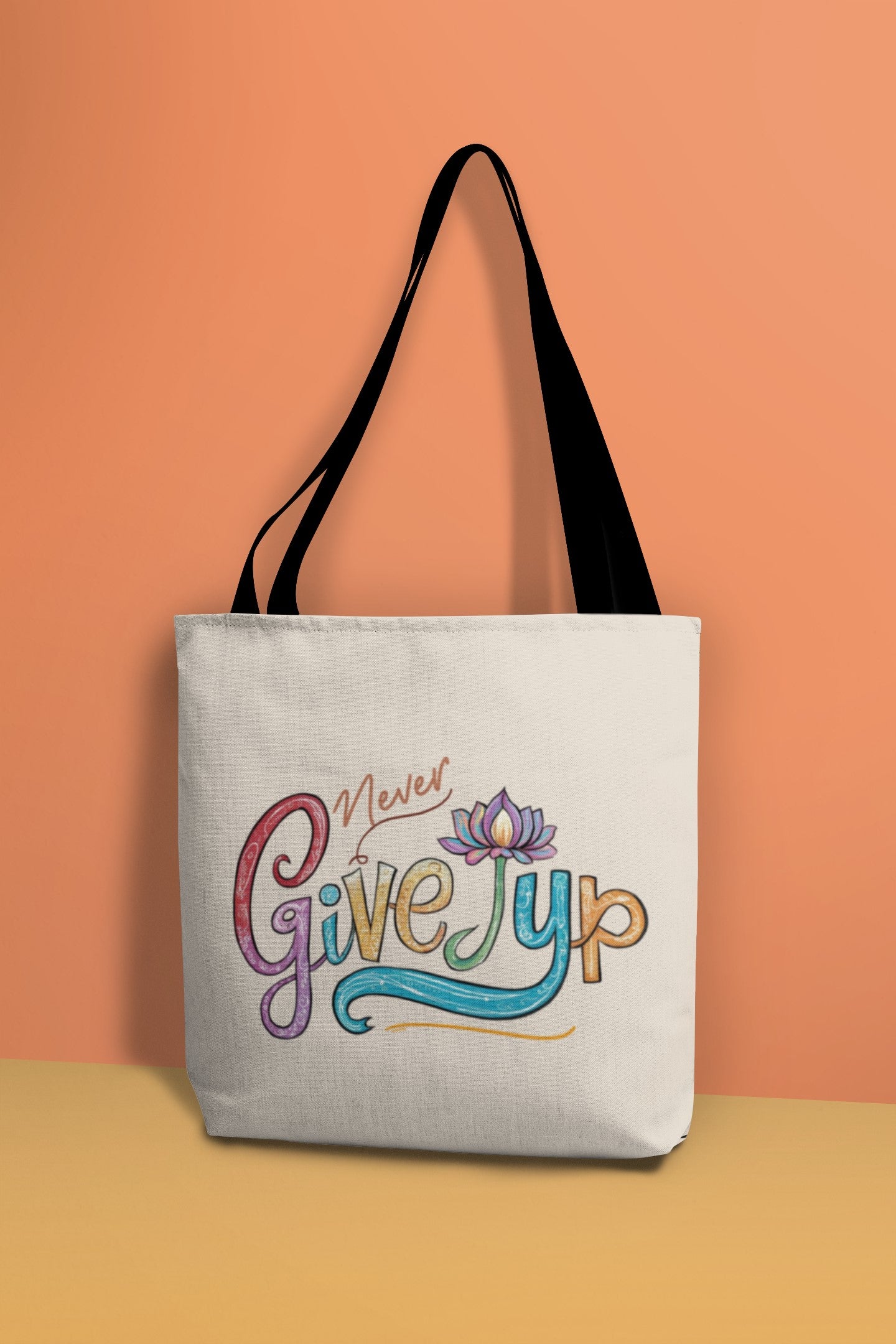 "Never give up " Lotus flower Tote Bag