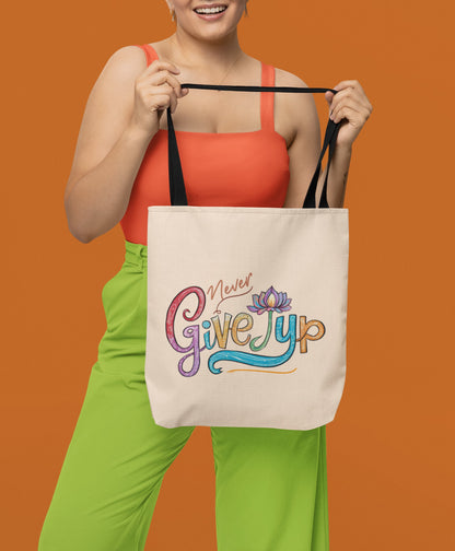 "Never give up " Lotus flower Tote Bag