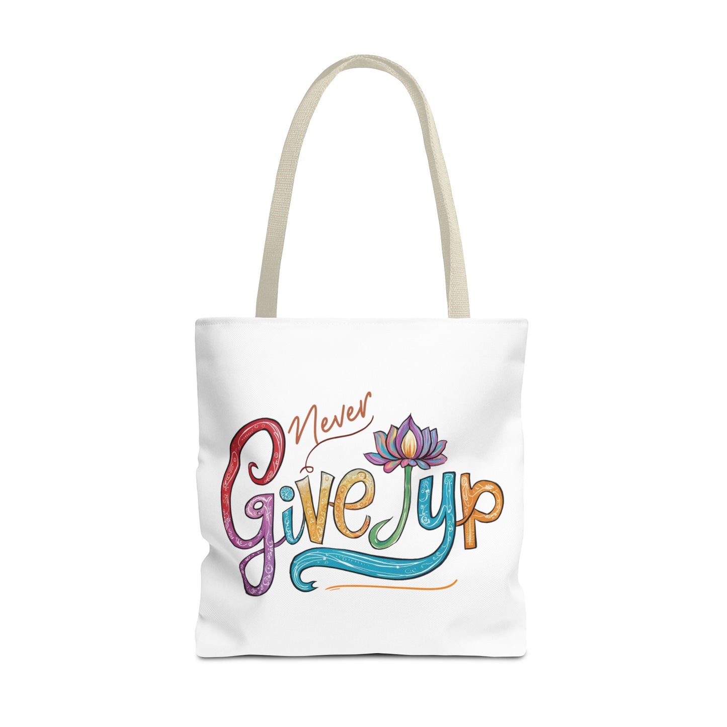 "Never give up " Lotus flower Tote Bag