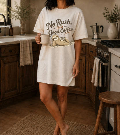 No Rush, Just Good Coffee Sloth Vintage T-Shirt | Funny Coffee Lover Tee | Slow Living Shirt