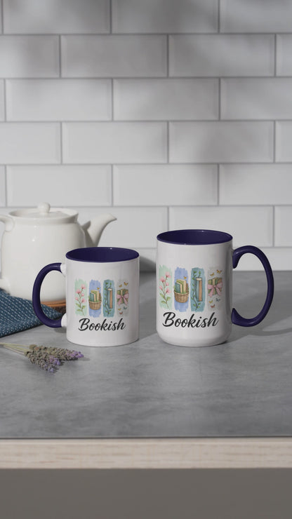 Bookish Mug for Readers, Cute Watercolor coffee mug, coffee Lover Mug with Flowers and Butterflies, Aesthetic Gift for Bookworms,