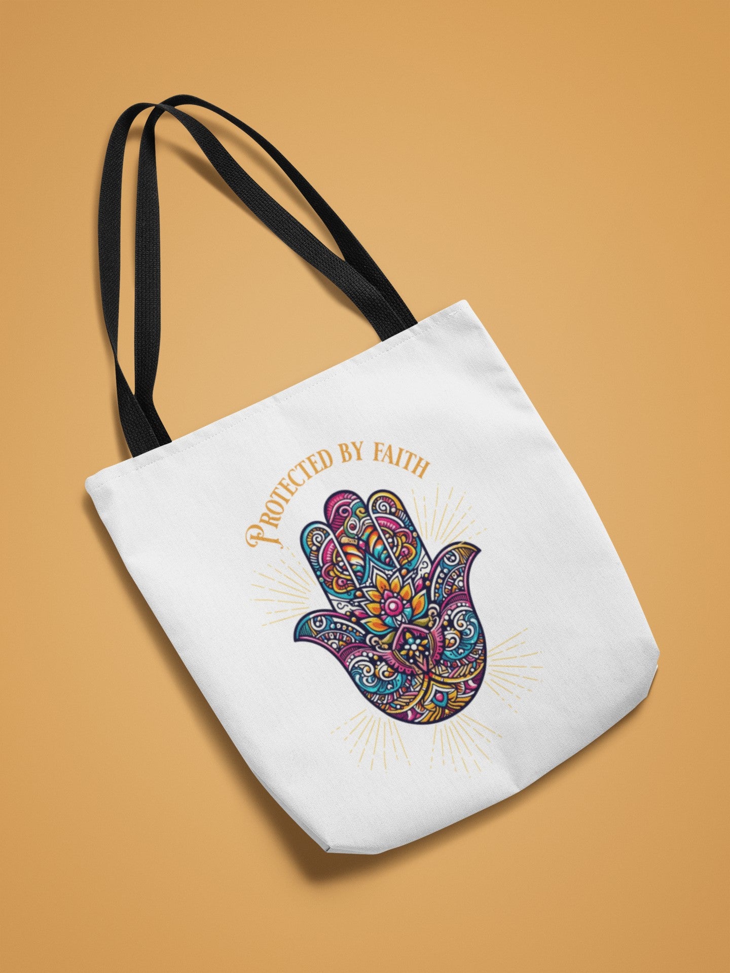 "Protected by Faith "  Hamsa Hand Tote Bag