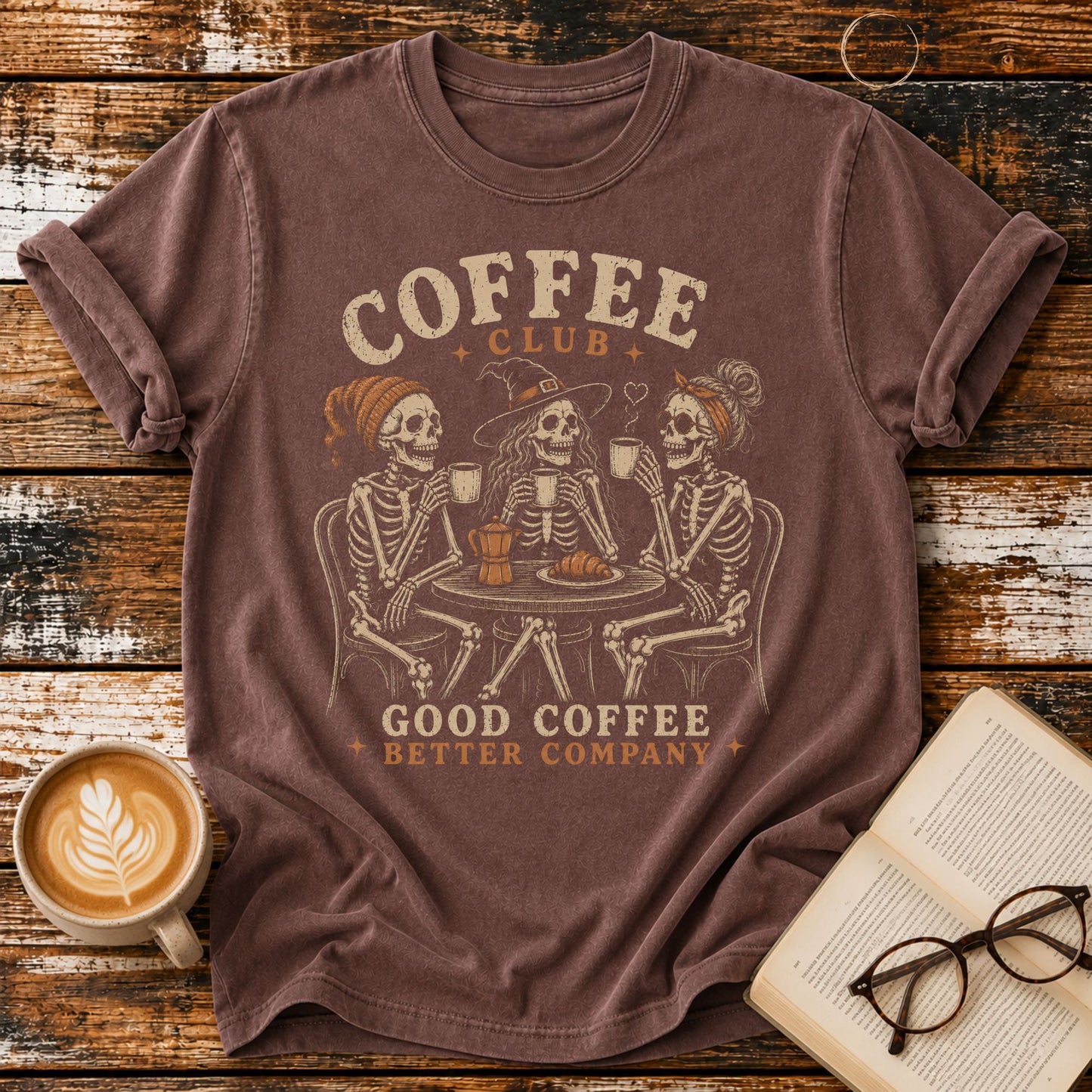 Coffee Club Vintage T-Shirt | Funny Skeleton Coffee Tee | Spooky Coffee Lover Graphic Shirt