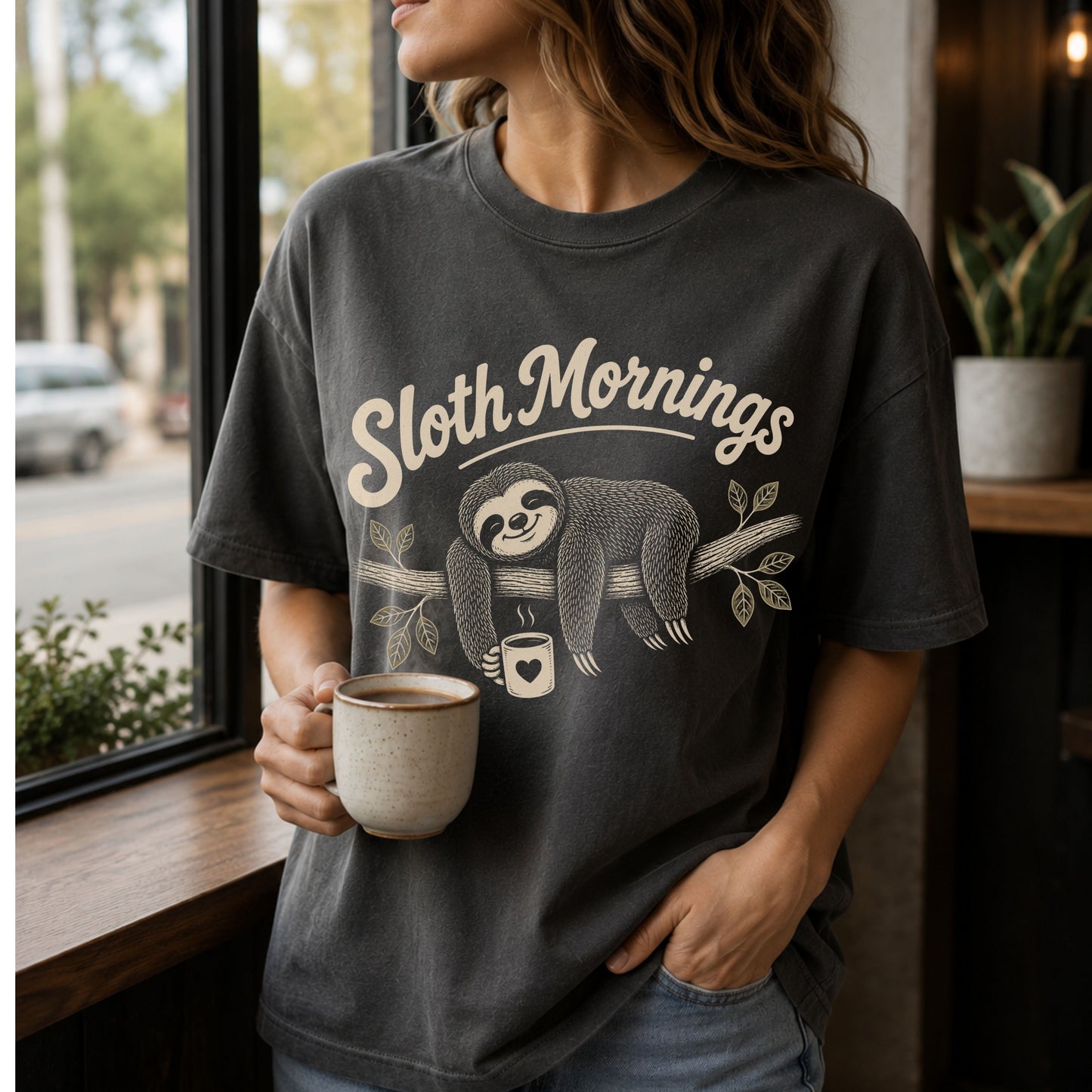 Sloth  Mornings Vintage T-Shirt | Sloth Lover Tee | Slow Living Shirt