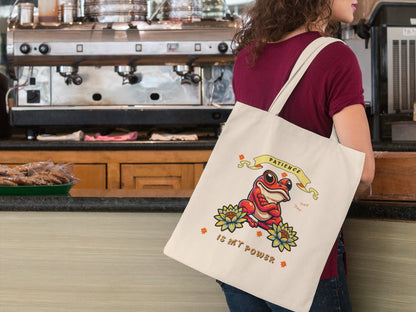 Frogs & Fortitude: "Patience is My Power " Tote Bag