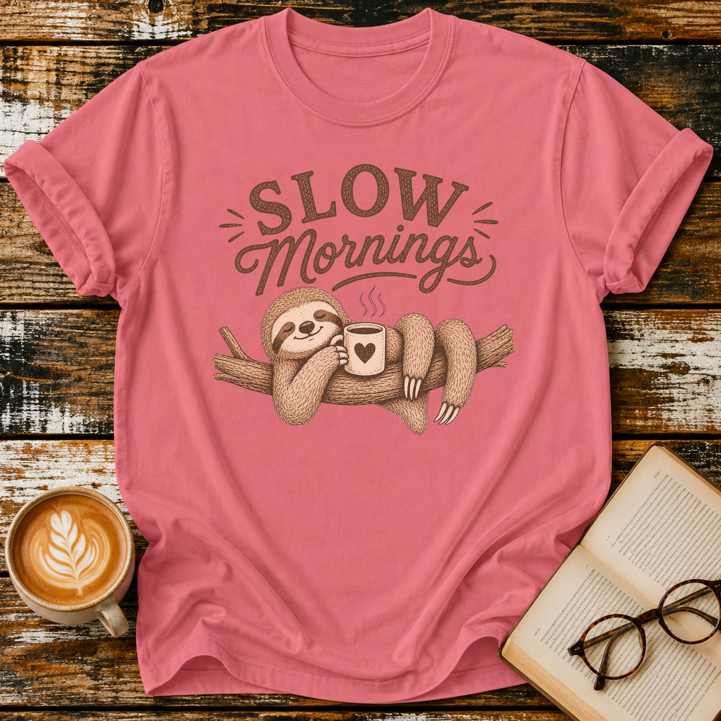 Slow Mornings Vintage T-Shirt | Coffee Lover Tee | Sloth T- Shirt