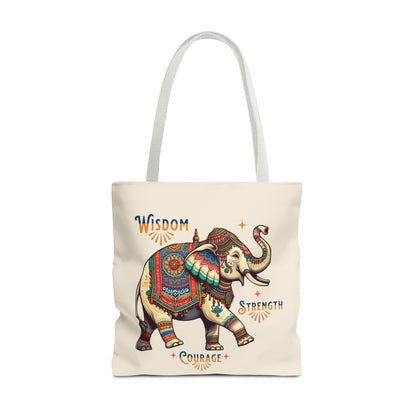 "Wisdom, Strength, Courage"  Elephant Tote Bag-  Natural