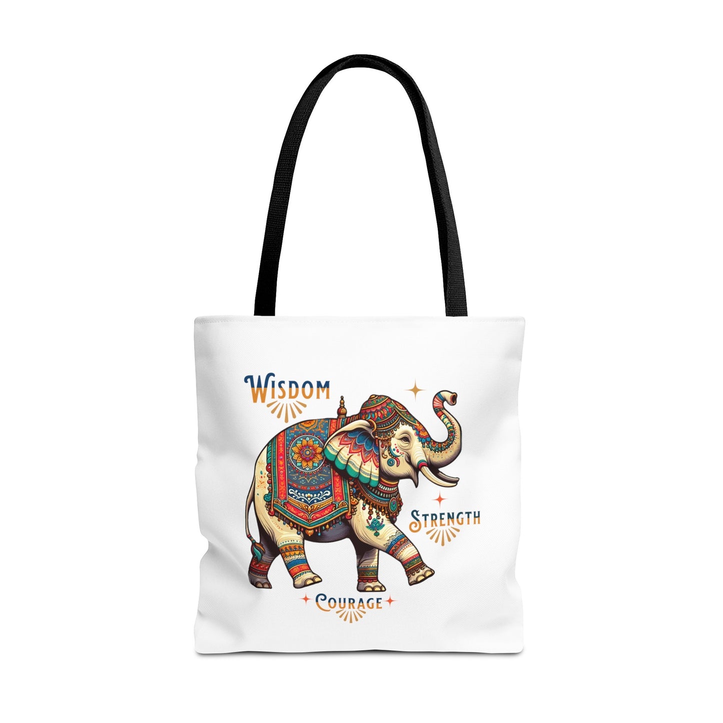 "Wisdom, Strength, Courage"  Elephant Tote Bag-  Natural