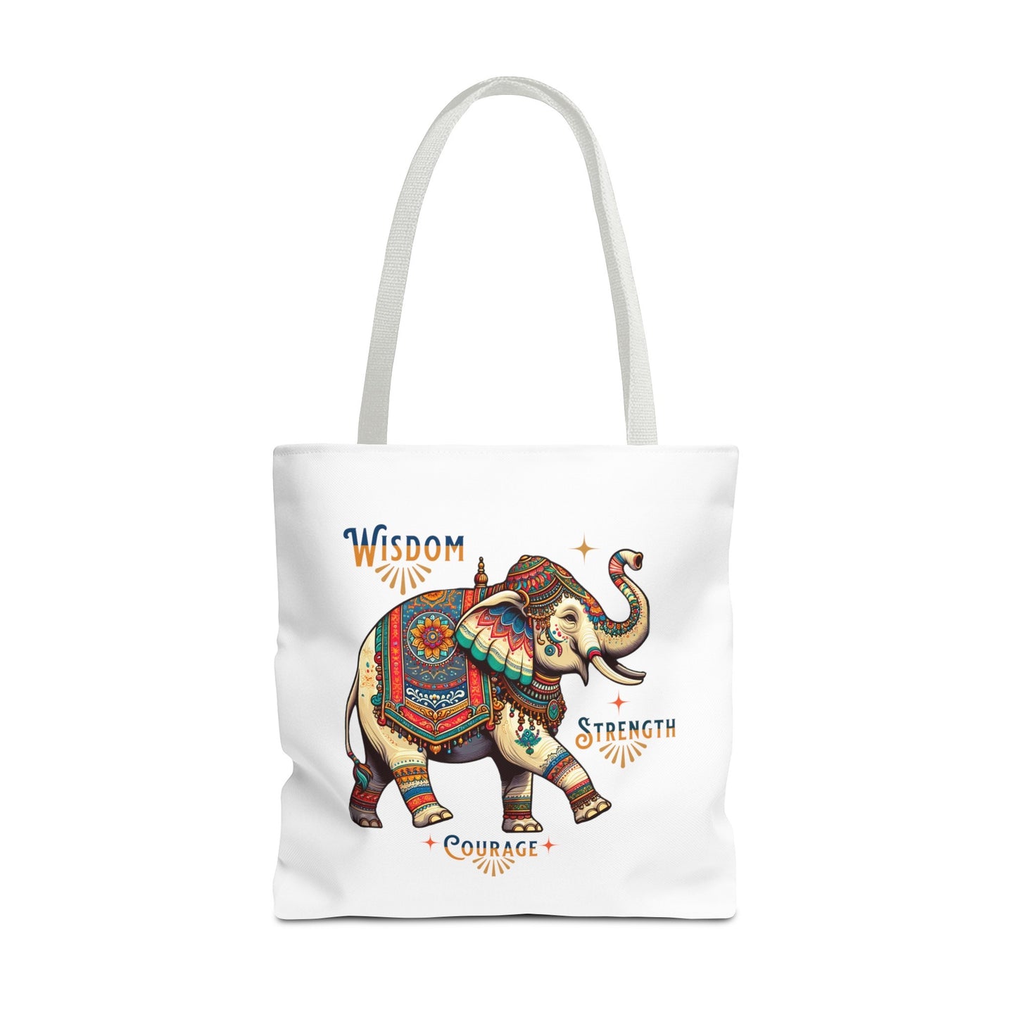 "Wisdom, Strength, Courage"  Elephant Tote Bag-  Natural